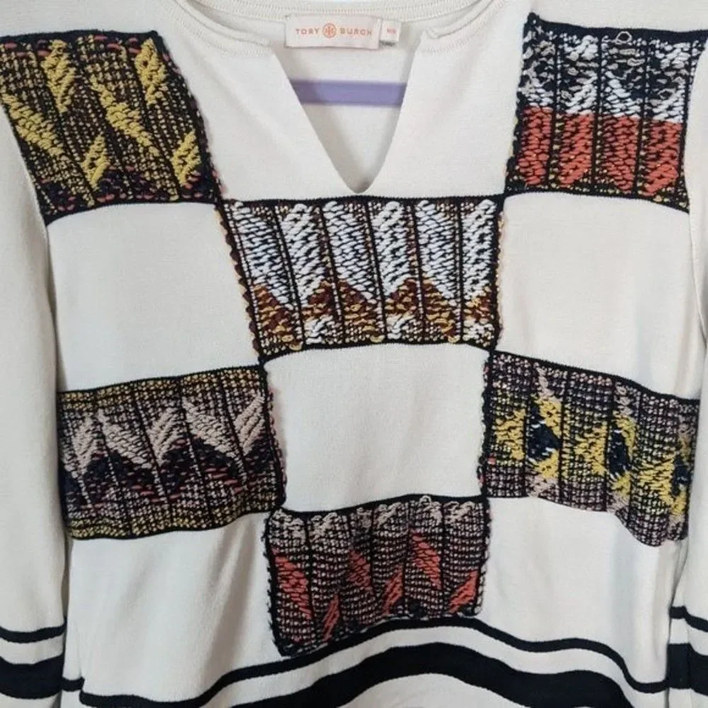 Tory Burch | Patchwork Embroidered Pueblo Basket Weave Sweater Sz M